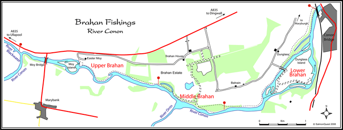 salmon fishing on the river conon, map of brahan fishings