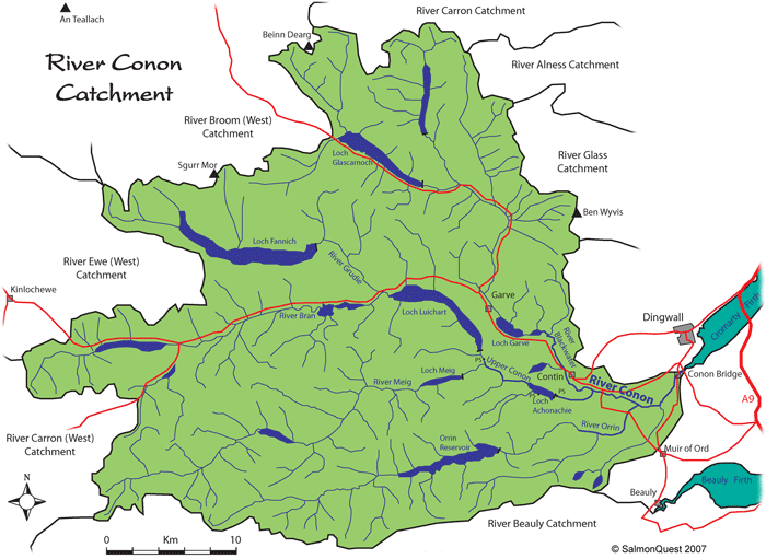 salmon fishing on the river conon, map of catchment area