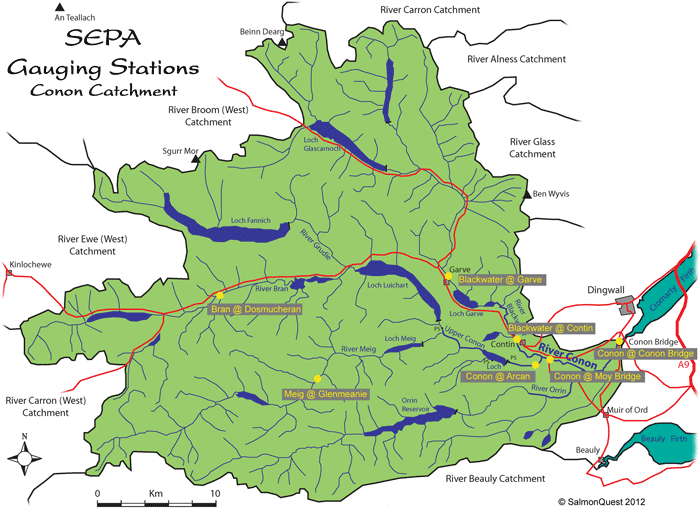 salmon fishing on the river conon, sepa gauge locations