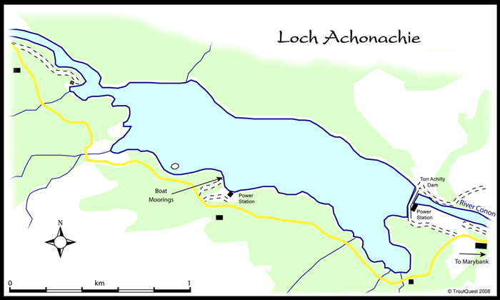 brown trout fishing on the river conon, loch achonachie map