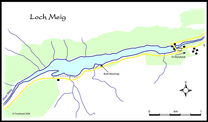 brown trout fishing on the river conon, map of loch meig