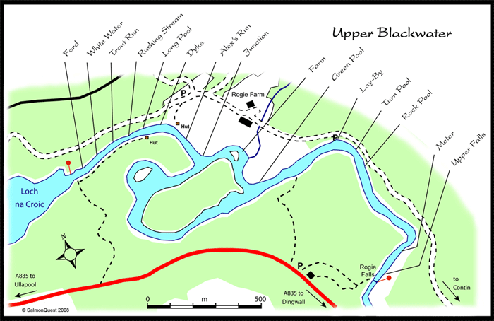 salmon fishing on the river conon, map of loch achonachie angling club fishings, upper blackwater