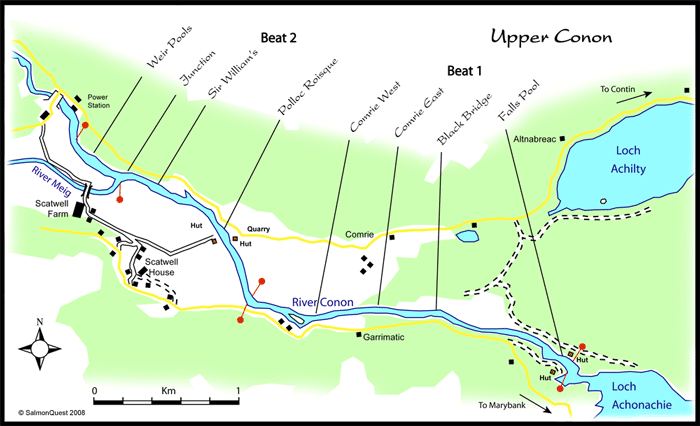 salmon fishing on the river conon, map of loch achonachie angling club fishings, upper conon